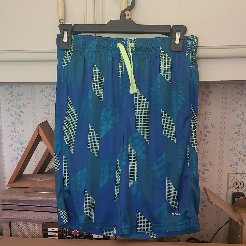 Athletic Works Blue and Green Patterned Swim Shorts